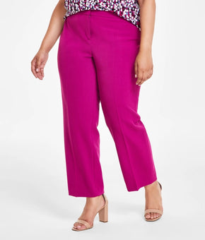 Kasper Mid Rise Straight-Leg Fly-Front Pants Cerise Red Plus Size 22W MSRP $89
