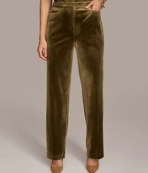 Donna Karan New York Women's Velvet Straight-Leg Pants Olive Green Size 2 $119