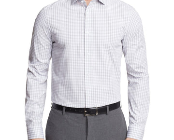 Calvin Klein Wrinkle-Resistant Stretch Dress Shirt Grey White Size 18x34/35 $85
