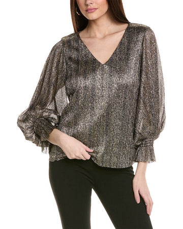 Vince Camuto womens V-Neck Blouse, Size L, Black