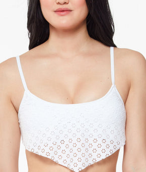 JESSICA SIMPSON White Eyelet Scoop Neck Bandana Bikini Adjustable Swimsuit Top L
