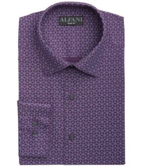 Alfani Men Slim Fit 2-Way Stretch Dress Shirt Purple $60 Size 16/16.5 x 32/33