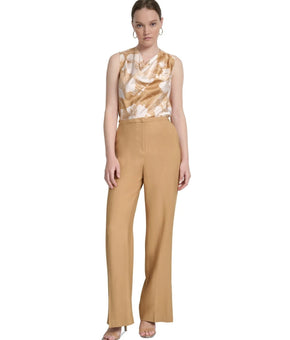 DKNY Petite High Rise Flare-Leg Dress Pants Slit Hem Light Brown Size 4P $99