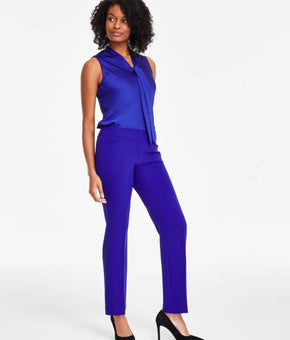 Kasper Women's Petite Stretch-Crepe Straight-Leg Pants Blue Size 2P MSRP $79