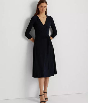 Lauren Ralph Lauren Surplice Jersey Dress Black Size 16 MSRP $125