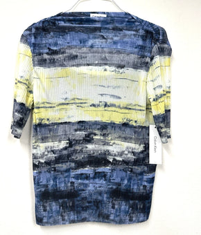 Calvin Klein PLISSE PRINT TOP blue yellow Layered top Size M MSRP $79