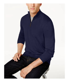 CLUBROOM Mens Navy Heather Mock Quarter-Zip Pullover Sweater Size M MSRP $75