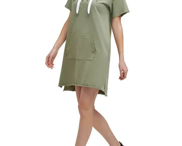 Dkny Sport Women's Cotton Sweatshirt Dress Olive Green Size S MSRP $80