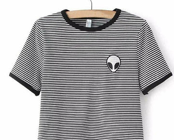 Ugotech Alien Crop Top Women Slim Tees Size M Black White