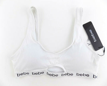 bebe Womens White Ribbed Bikini top Size S MSRP $25