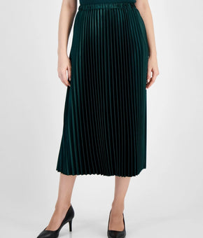 Anne Klein Women's Satin Pleated Pull-On Skirt Dark Green Size XXL MSRP $119