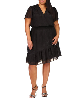 Michael Kors Plus Size Ruffled Faux-Wrap Dr Black Size 1X MSRP $165