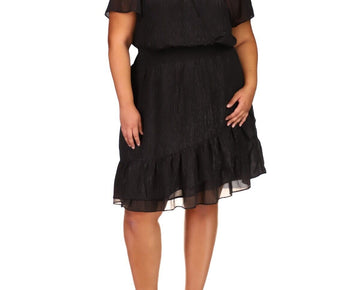 Michael Kors Plus Size Ruffled Faux-Wrap Dr Black Size 1X MSRP $165