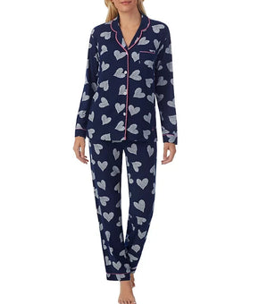 Cuddl Duds Knit Notch Collar Novelty Printed Pajama Set Blue Size M MSRP $69
