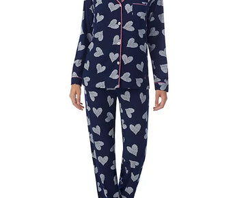 Cuddl Duds Knit Notch Collar Novelty Printed Pajama Set Blue Size M MSRP $69