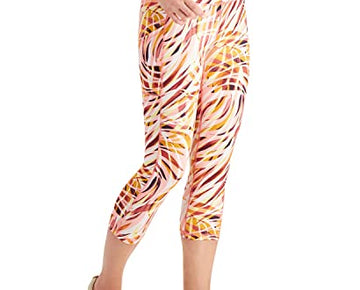 Ideology Women's Performance Printed Cropped Leggings Orange Peachberry, Size S