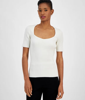 BOSS Orange Women Faggio Ribbed Sweetheart-Neck Top Cream Size L MSRP $148