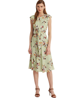 LAUREN RALPH LAUREN Gree Floral Cap Sleeve Fit + Flare Dress Petites Size 14P