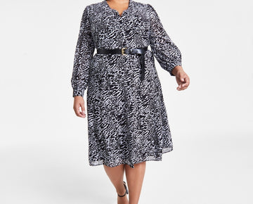 Michael Kors Plus Size 1X Animal-Print Kate Midi Dress Black MSRP $185