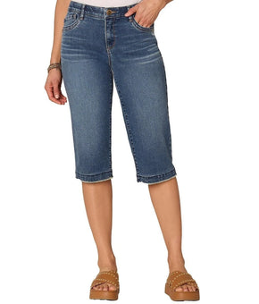 Democracy Women's "Ab" Solution Skimmer Frayed Cropped Jeans Blue Size 12 $78