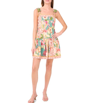 CeCe Sleeveless Square-Neck Fit & Flare Dress Tropic Beige Green Size L MSRP$119