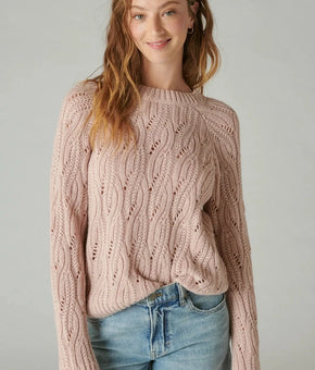 Lucky Brand Women's Shine Cable Knit Crewneck Sweater Pink Size M MSRP $99