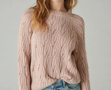 Lucky Brand Women's Shine Cable Knit Crewneck Sweater Pink Size M MSRP $99