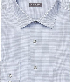 Van Heusen Mens Dress Shirt Regular Fit Stain Shield Stretch 15-15.5 Neck 34-35 Sleeve Blue Silver