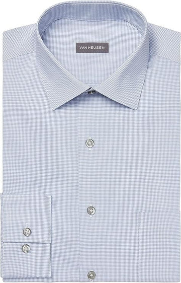 Van Heusen Mens Dress Shirt Regular Fit Stain Shield Stretch 15-15.5 Neck 34-35 Sleeve Blue Silver