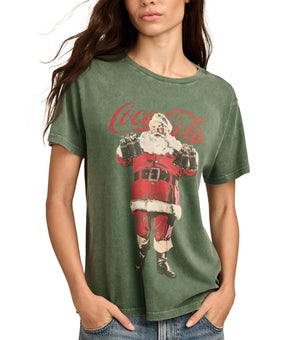 Lucky Brand Women's Santa Coca Cola Cotton Crewneck T-Shirt Green Size XL