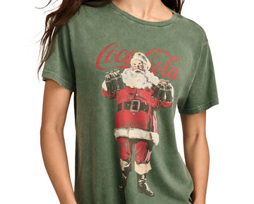 Lucky Brand Women's Santa Coca Cola Cotton Crewneck T-Shirt Green Size XL