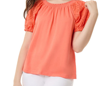 Jones New York Womens Coral Top Peasant Blouse, Orange, Petite, P/PS MSRP $70