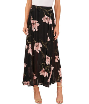 CeCe Women's Pleated Floral Maxi Skirt Black Size S MSRP $99