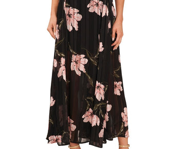 CeCe Women's Pleated Floral Maxi Skirt Black Size S MSRP $99
