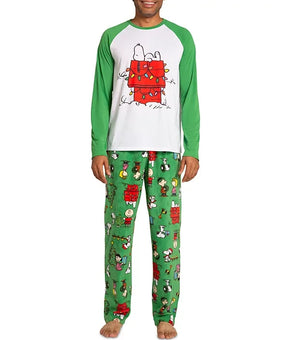 Briefly Stated Men's Peanuts Raglan Pajama Set Green Size M