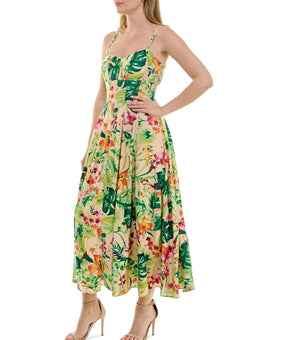 Taylor Women's Printed Sweetheart Rayon Fit & Flare Dress Green Size 16 $128
