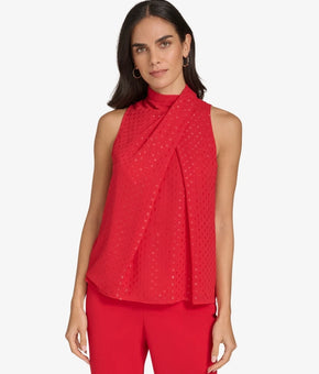 Calvin Klein Women's Metallic Clip-Dot Sleeveless Top Red Size XS MSRP $69