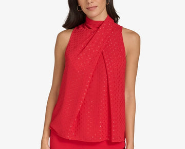 Calvin Klein Women's Metallic Clip-Dot Sleeveless Top Red Size XS MSRP $69