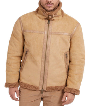 Guess Men's Faux-Shearling Full-Zip Jacket Light Brown Size S MSRP $198