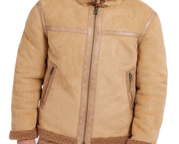 Guess Men's Faux-Shearling Full-Zip Jacket Light Brown Size S MSRP $198
