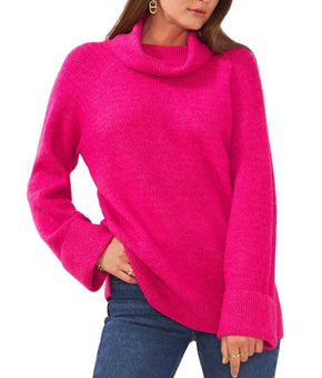 Vince Camuto Women's Turtleneck Cuffed Tunic Sweater Pink Size S MSRP $99
