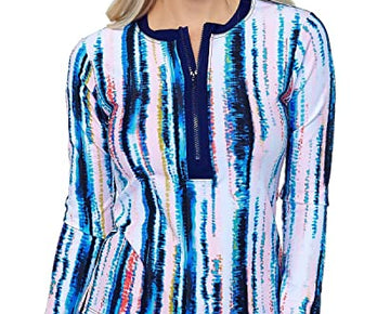 Island Escape Womens Isla Printed Pullover Rash Guard Navy Size M