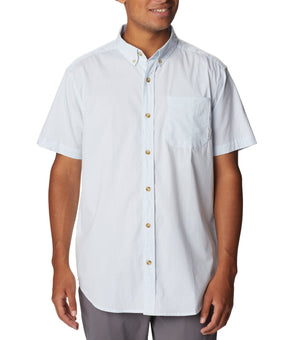 Columbia Mens Regular fit Short Sleeve Button-Up Shirt Small Light Blue Striped