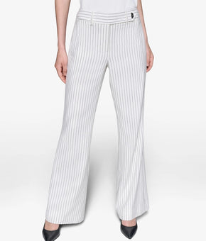 KARL LAGERFELD White Women Pinstripe classic Full Wide- Leg Pants Size $119 SALE