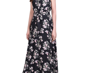 Ny Collection Womens Chiffon Maxi Dress MCCD3995 Black / Pink Size M MSRP $58