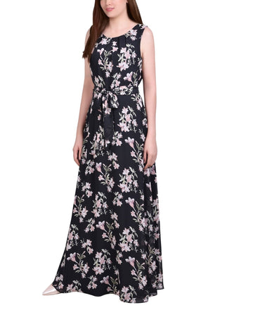 Ny Collection Womens Chiffon Maxi Dress MCCD3995 Black / Pink Size M MSRP $58