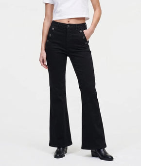 KARL LAGERFELD sailor?style buttons Black Flare Leg High Rise Jeans Size 6 $110