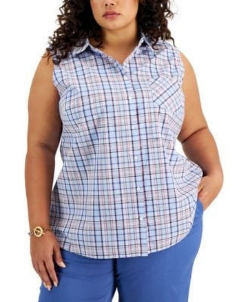 Tommy Hilfiger Plus Size Cotton Floral Shirt Blue Size 2X