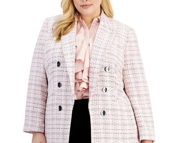 Bar III Plus Size Tweed Open-Front Blazer Pink Check Size 2X MSRP $139