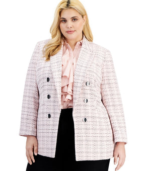 Bar III Plus Size Tweed Open-Front Blazer Pink Check Size 3X MSRP $139